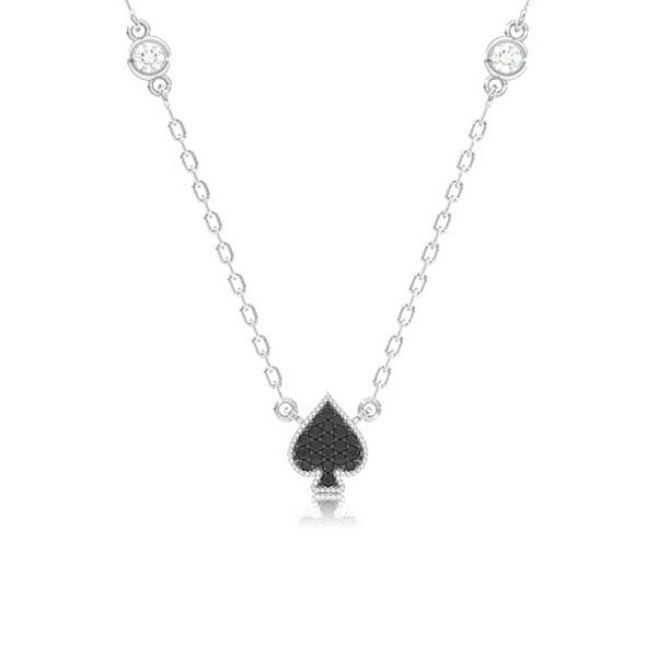 Spade Playing Card Symbol Pendant Attached Necklace 14k Solid Gold 0.30ctw