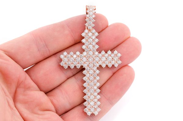 Jagged Cross Diamond Pendant 14k Solid Gold 10.00ctw