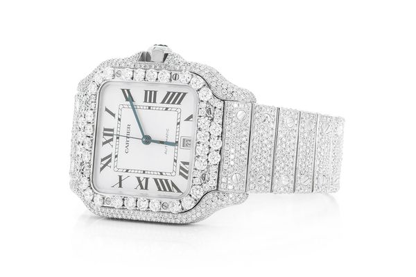 Cartier Santos De Cartier Steel 40MM (4072) - 20.50ctw Fully Iced Out