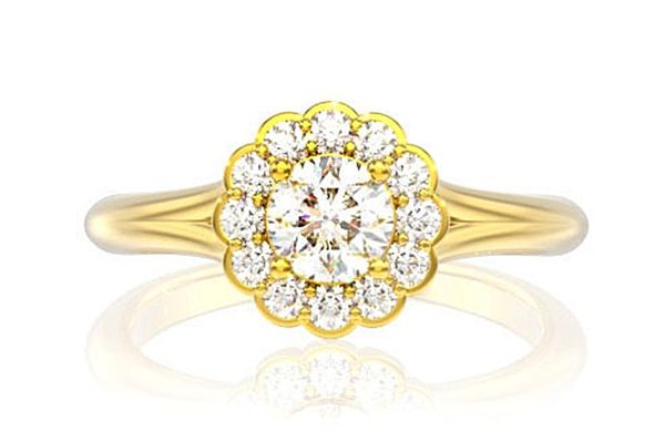 Floral Split Shank Diamond Engagement Ring 0.75ctw -14k Solid Gold - All Natural