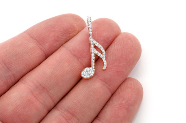 Semiquaver Musical Note Diamond Pendant 14k Solid Gold 0.50ctw