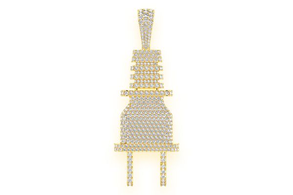 Electric Plug Diamond Pendant 14k Solid Gold 8.75ctw