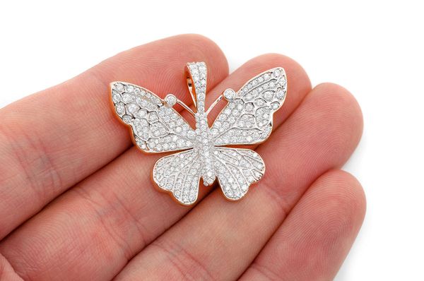 Butterfly Diamond Pendant 14k Solid Gold 2.00ctw