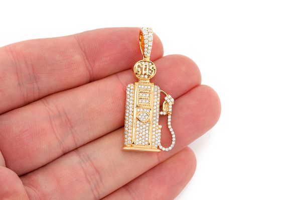 Gas Pump Diamond Pendant 14k Solid Gold 1.15ctw