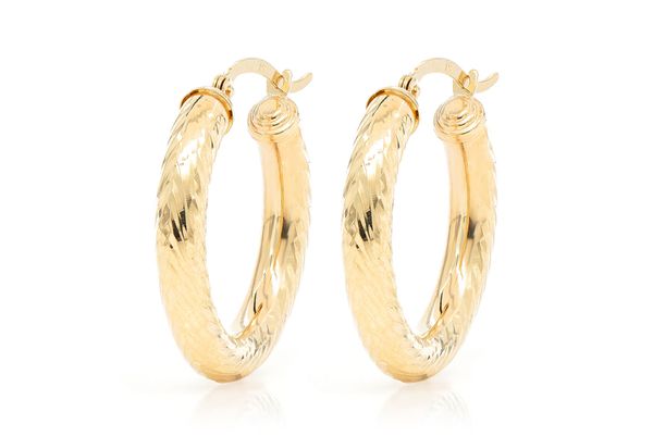 4MM Diamond-cut Hoop Earrings 14k Solid Gold Small