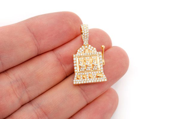 Casino Slot Machine Diamond Pendant 14k Solid Gold 0.66ctw