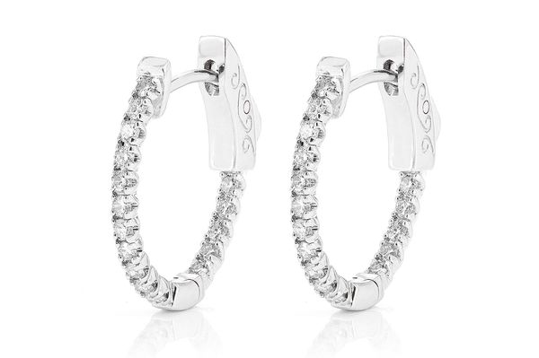 Oval Inside-Out Diamond Hoop Earrings 14k Solid Gold 0.50ctw