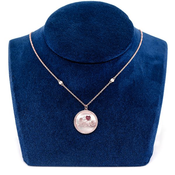 Mother Of Pearl Love Disc Halo Diamond Pendant Attached Necklace 14k Solid Gold 3.00ctw