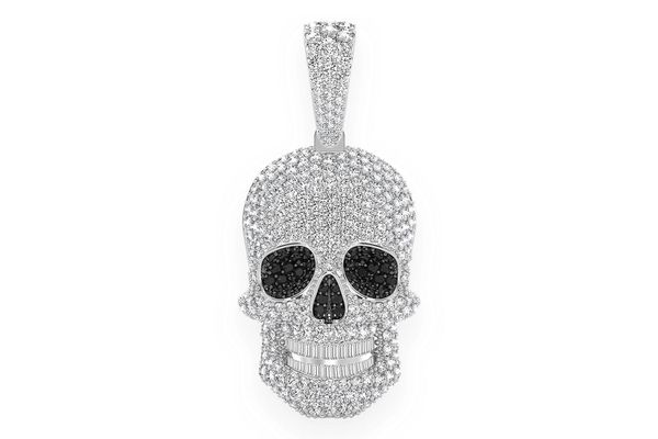 Baguette Teeth Skull Diamond Pendant 14k Solid Gold 5.15ctw