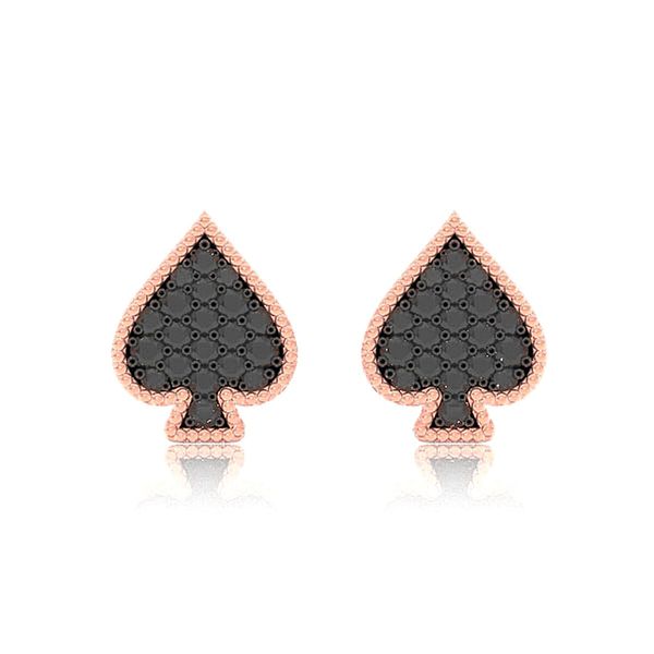 Spade Playing Card Diamond Stud Earrings 14k Solid Gold 0.30ctw