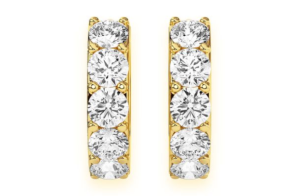 One Row Hoop Diamond Earrings 14k Solid Gold 0.80ctw