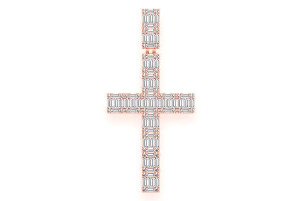 Baguette Cross Diamond Pendant 14k Solid Gold 5.00ctw