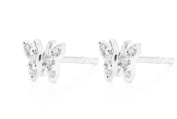 Butterfly Stud Diamond Earrings 14k Solid Gold 0.10ctw