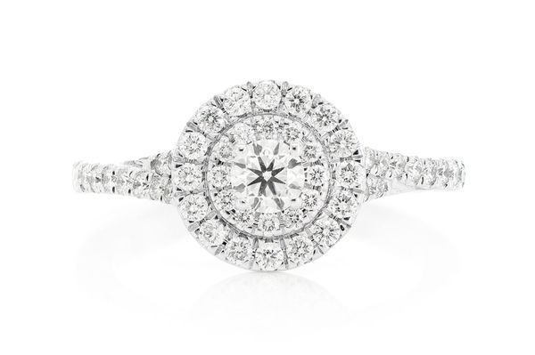 .75ctw - Round Double Halo - Diamond Engagement Ring - All Natural