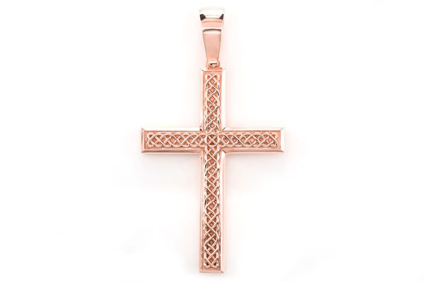 Filigree Textured Plain Cross Pendant 14k Solid Gold 