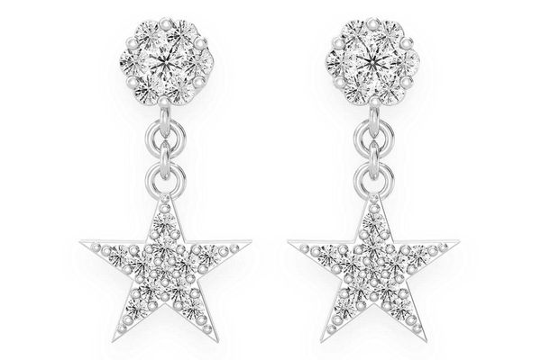 Star Dangling Stud Diamond Earrings 14k Solid Gold 0.40ctw