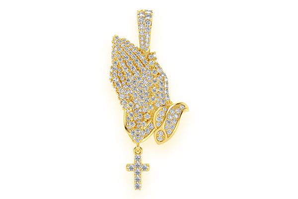 Rosary Prayer Hands Diamond Pendant 14k Solid Gold 1.50ctw