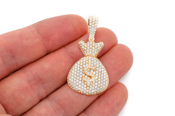 Money Bag Diamond Pendant 14k Solid Gold 3.33ctw