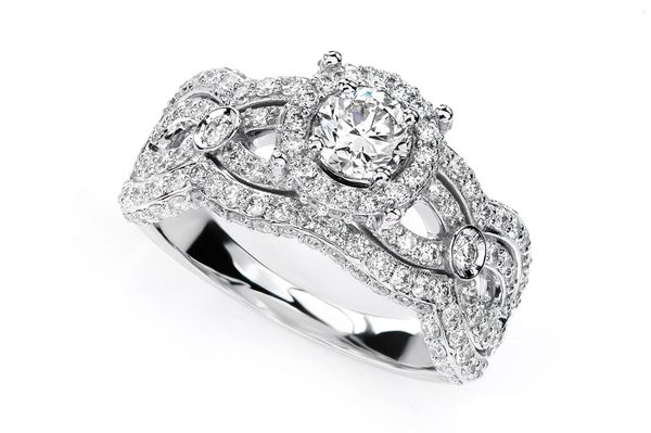 Round Halo Wide Twisted Shank Diamond Engagement Ring- All Natural- 1.85ctw