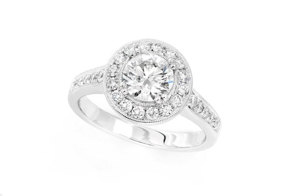 1.00ct Round Solitaire - Milgrain Halo Ring - Engagement Ring - Natural Diamonds