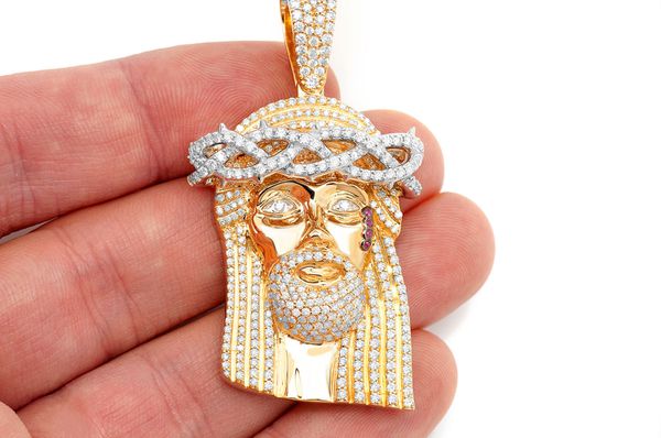 Jesus Diamond Pendant 14k Solid Gold 3.75ctw