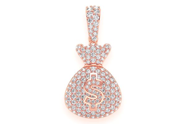 Money Bag Diamond Pendant 14k Solid Gold 1.33ctw