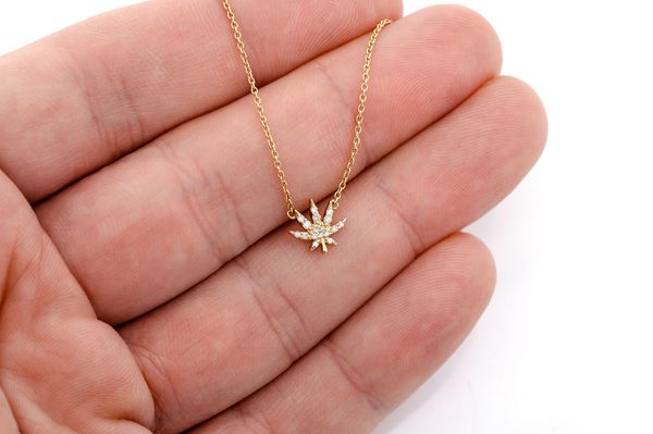 Cannabis Leaf Diamond Pendant 14k Sold Gold 0.10ctw