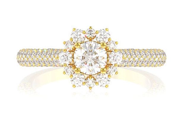 Flower Burst Pave Band Diamond Engagement Ring 14k Solid Gold - All Natural - 1.00ctw