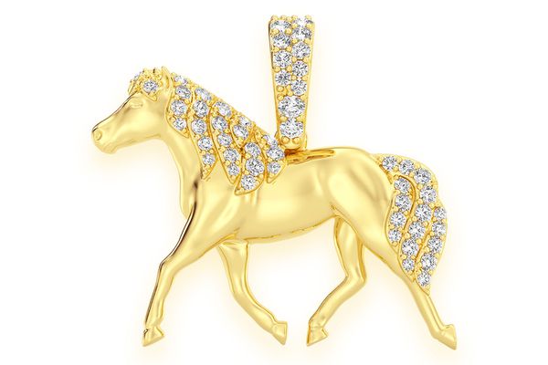 Horse Diamond Pendant 14k Solid Gold 0.20ctw