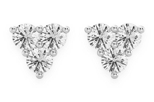 Three Stone Stud Diamond Earrings 14k Solid Gold 0.20ctw