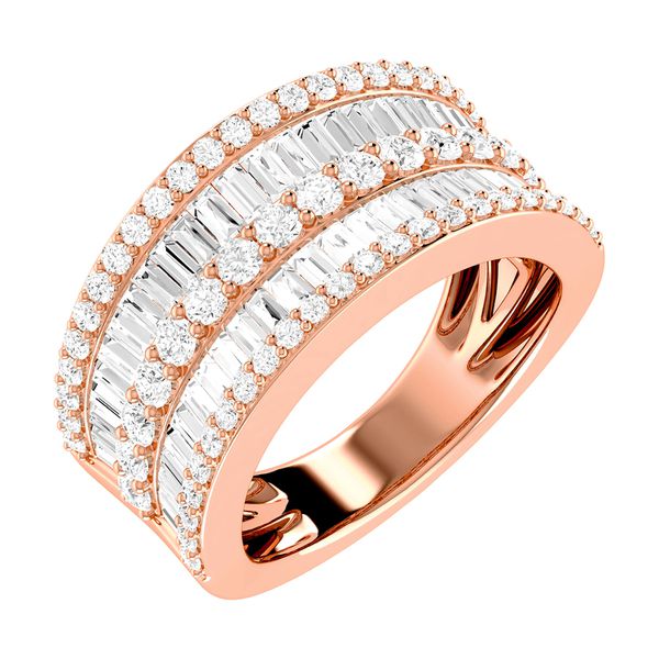 Round And Baguette Wide Diamond Band 14k Solid Gold (rn-412061)