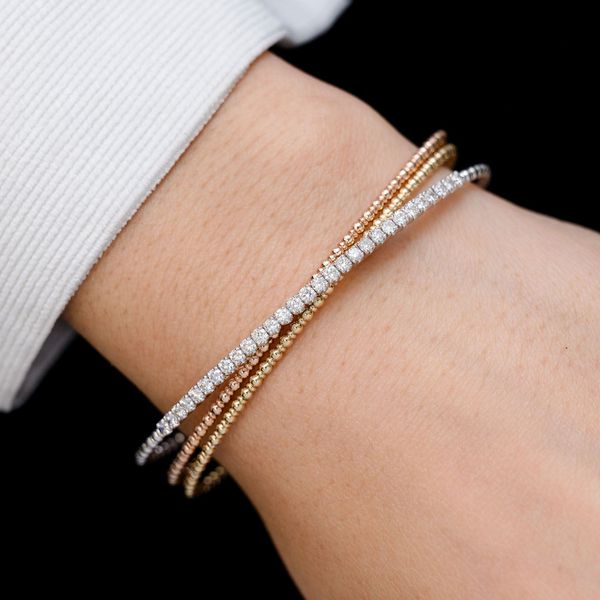 Tri Color Cross Over Diamond Bangle Bracelet 14k Solid Gold 0.90ctw