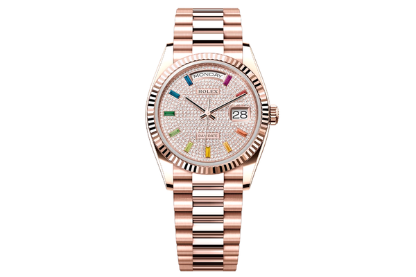 Rolex - Day Date 36 - 128235 - Rose Gold - Rainbow Diamond Pave Dial