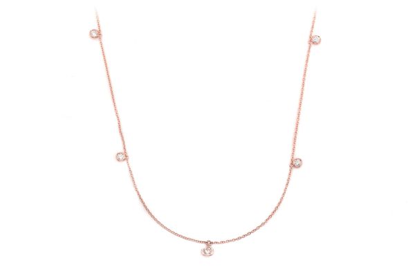 Station Bezel Charm Drop Station Necklace 14k Solid Gold 0.60ctw 