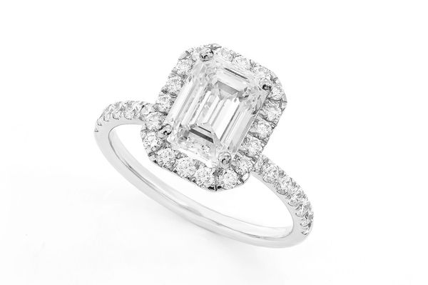 2.29ct Emerald Cut Halo Diamond Engagement Ring 14k Solid Gold 2.95ctw