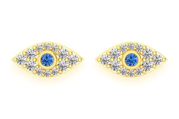 Evil Eye Stud Diamond Earrings 14k Solid Gold 0.20ctw