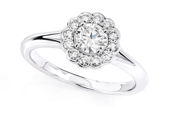 Floral Split Shank Diamond Engagement Ring 0.75ctw -14k Solid Gold - All Natural