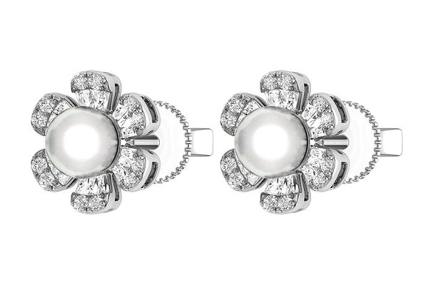 Pearl Diamond Daisy Stud Earrings 14k Solid Gold 0.30ctw