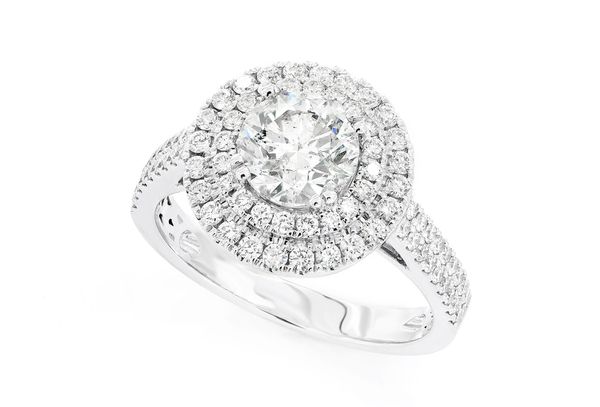 1.25ct Round Solitaire - Double Halo Diamond Engagement Ring - All Natural