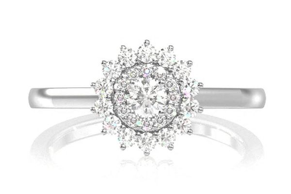 Double Halo Floral Diamond Ring 14k Solid Gold 0.35ctw