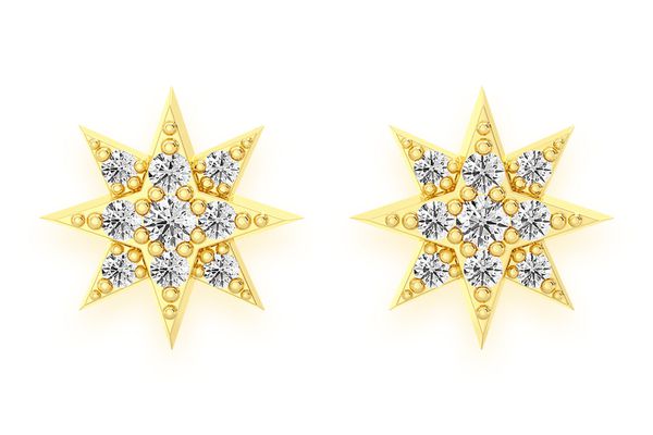 Mini 8 Point Star Stud Diamond Earrings 14k Solid Gold 0.10ctw