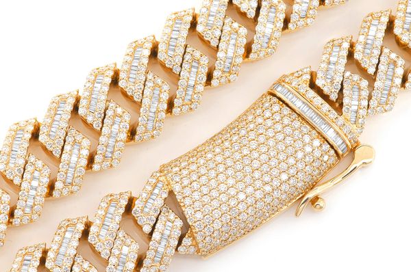 21MM Baguette Miami Cuban Diamond Necklace 14k Solid Gold 59.50ctw