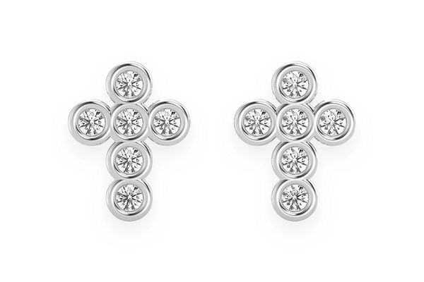 Mini Cross Earrings Bezel Set Diamonds 14k Solid Gold 0.12ctw