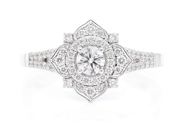 0.50ctw Deco Floral Diamond Engagement Ring- 14k Solid Gold - All Natural