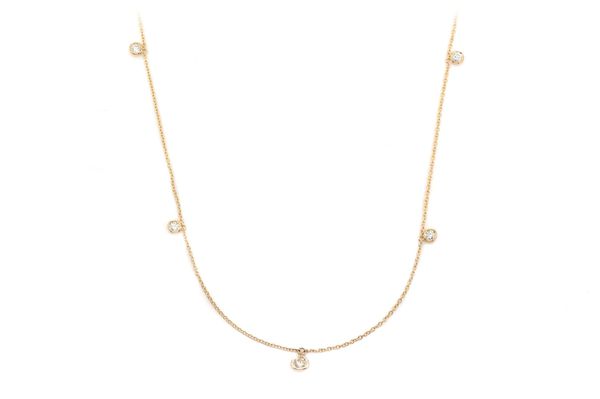 Station Bezel Charm Drop Station Necklace 14k Solid Gold 0.60ctw 