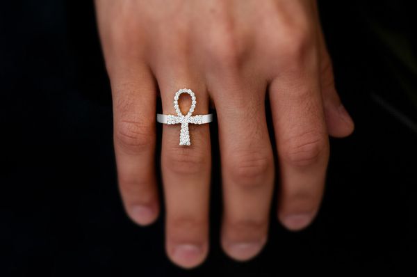 Ankh Signet Diamond Ring 14k Solid Gold 0.60ctw