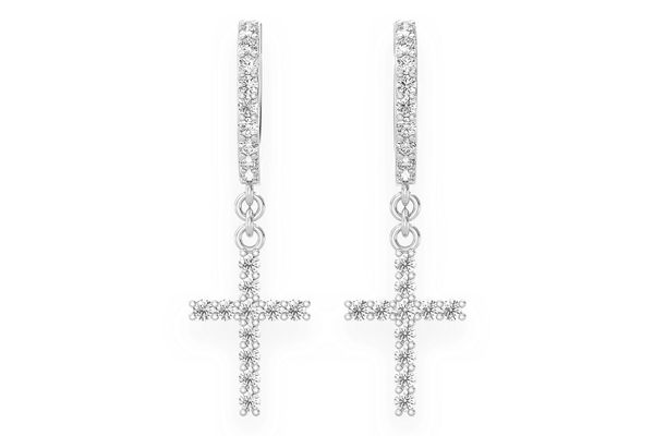 Cross Dangling Hoop Diamond Earrings 14k Solid Gold 0.40ctw