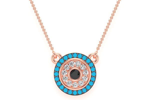 Round Evil Eye Diamond Necklace Connected 14k Solid Gold 0.25ctw