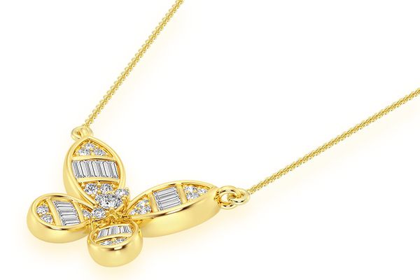  Butterfly Baguette Diamond Necklace Connected 14k Solid Gold 0.33ctw