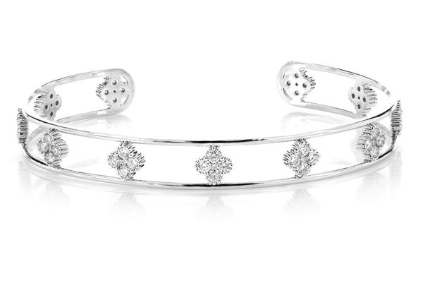 Open Milgrain Diamond Clover Bangle Bracelet 14k Solid Gold 1.85ctw 